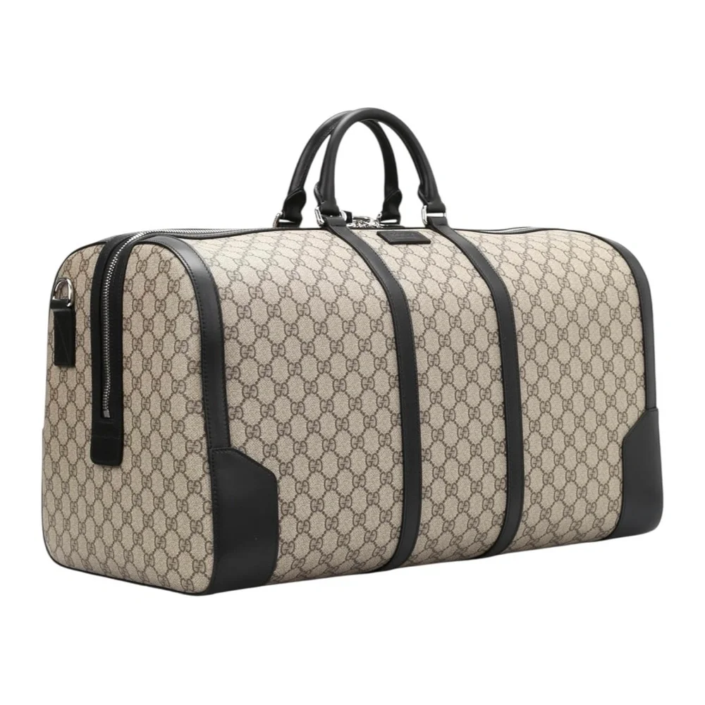 NWT Full Set Gucci GG Supreme Leather Trim X-Large Travel Duffel Bag Beige/Black